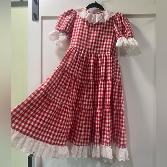 Storybook heirlooms gingham lace tiered dress sz6x red & white USA made - Picture 3 of 11